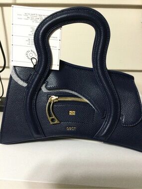 Navy Pebbled Leather Clutch MSCHF GSCT JFK Handbag MSRP shoulder strap included